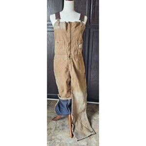 Vintage Carhartt Bib Overalls Women 12x32 Quilt Lined Duck Double Knee Faded